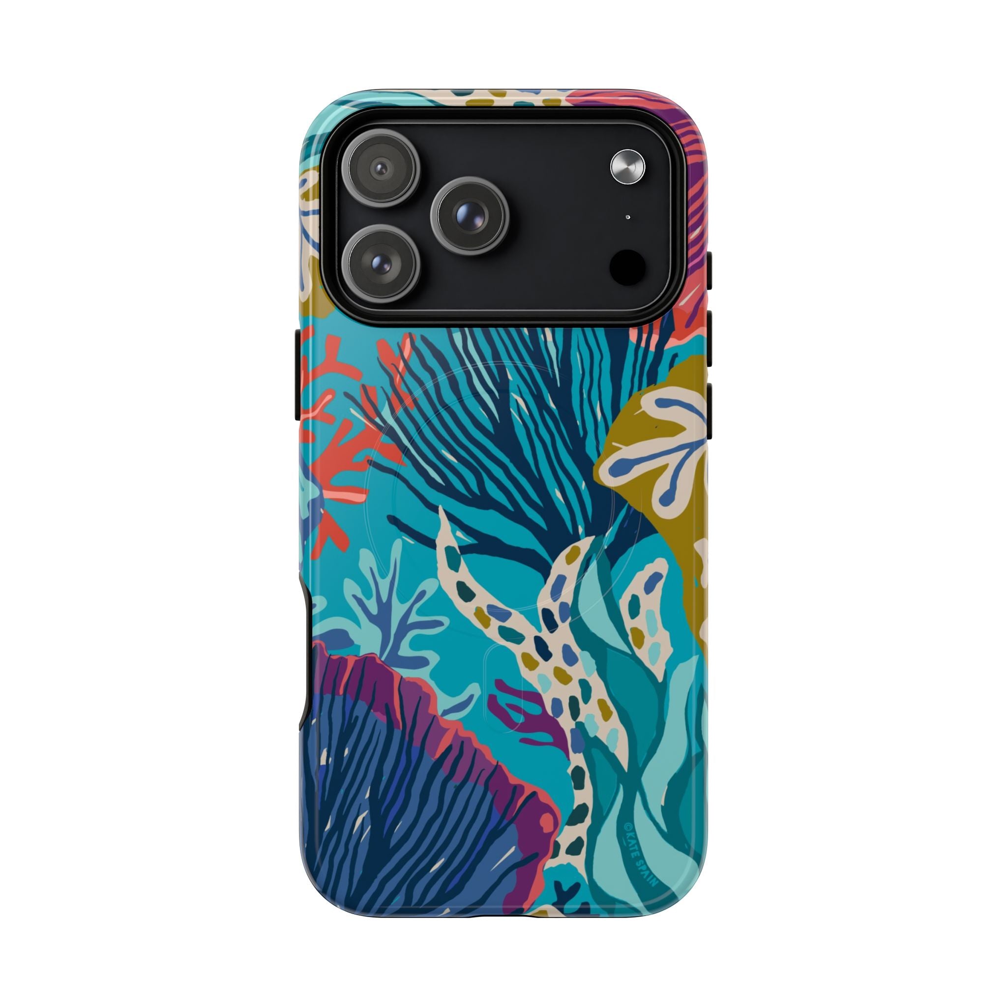 Reef MagSafe iPhone 17 Pro Max Case – Glossy | teal, coral, navy, purple botanical coral reef print