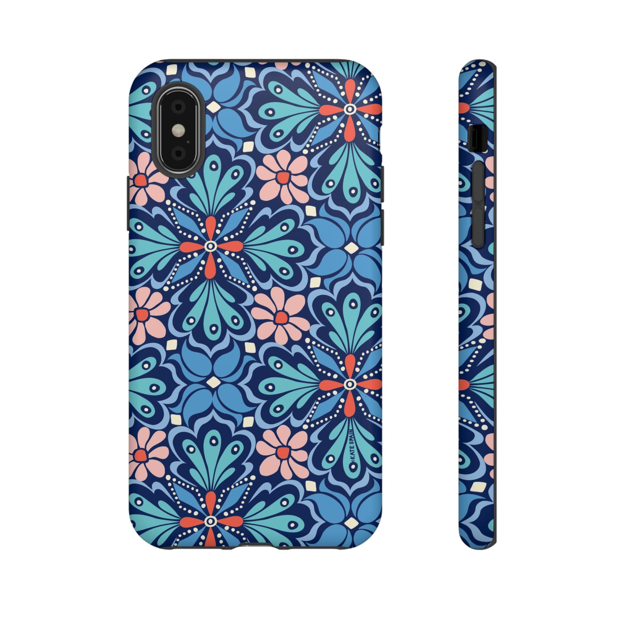 Bolero Tough iPhone XS Case – Matte | navy, cobalt, blush geometric medallion floral print
