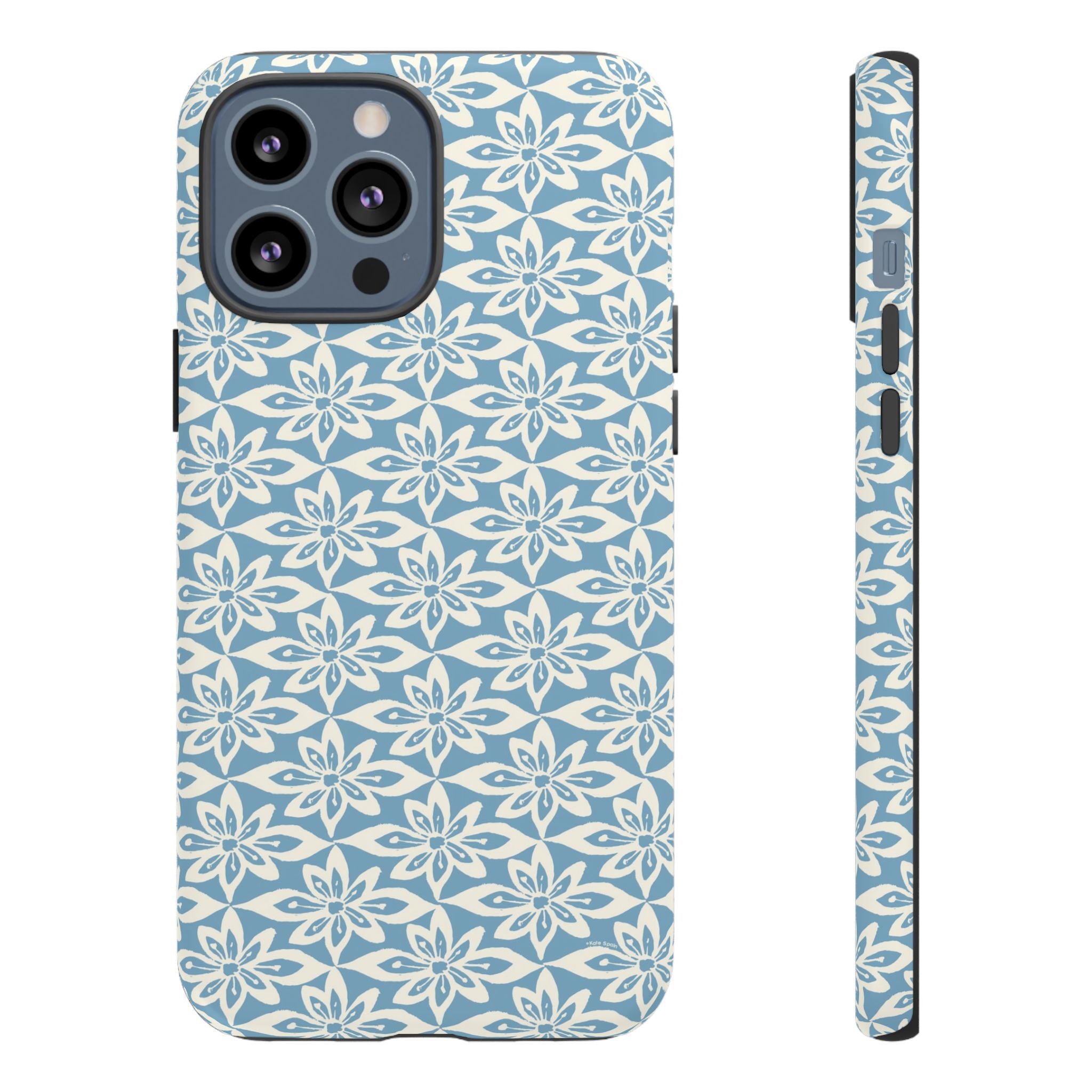 Lily Blue iPhone 13 Pro Max Case – Matte | graphic white lily print on soft cerulean — botanical phone case by Kate Spain