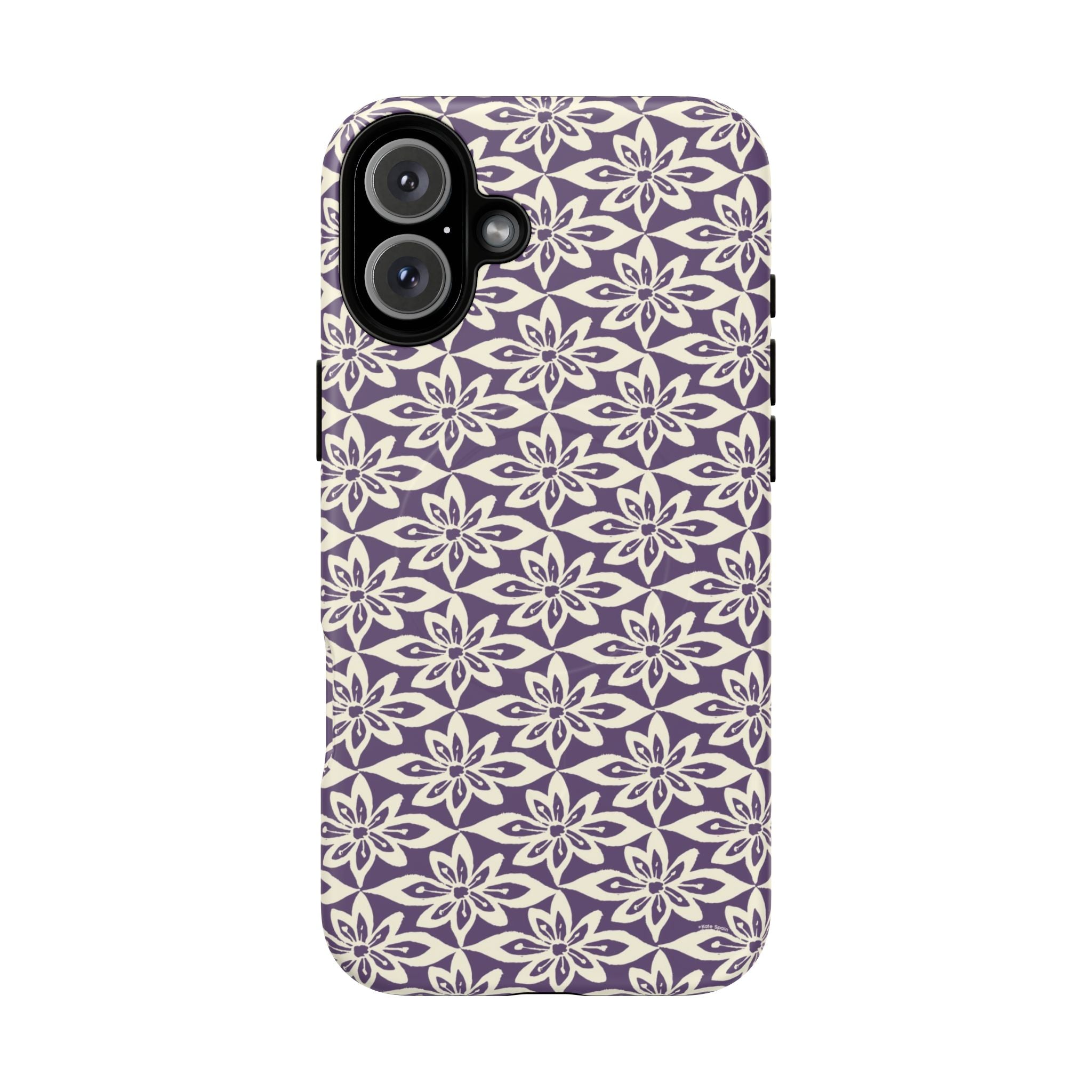 Lily Plum MagSafe iPhone 16 Plus Case – Matte | graphic white lily print on rich violet — botanical MagSafe case by Kate Spain