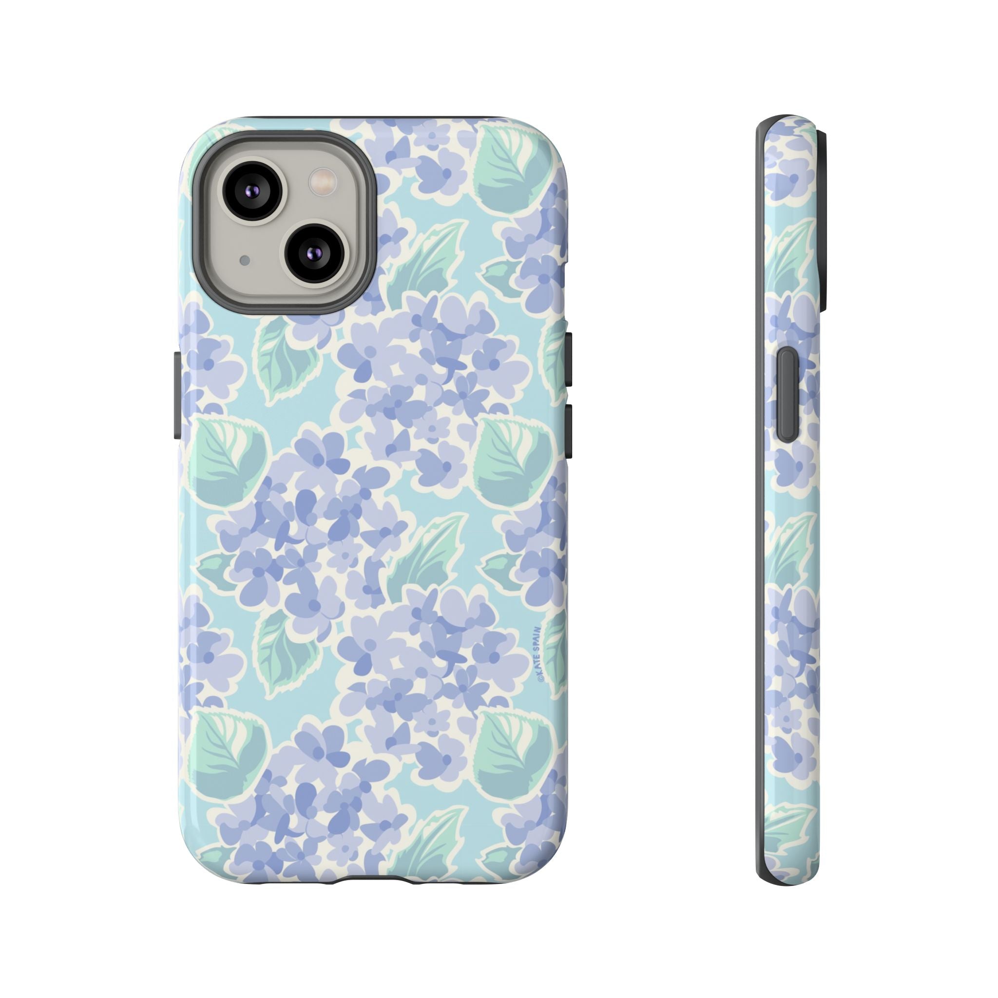 Nantucket Hydrangea Tough iPhone 14 Case – Glossy | white, lavender, mint watercolor hydrangea print