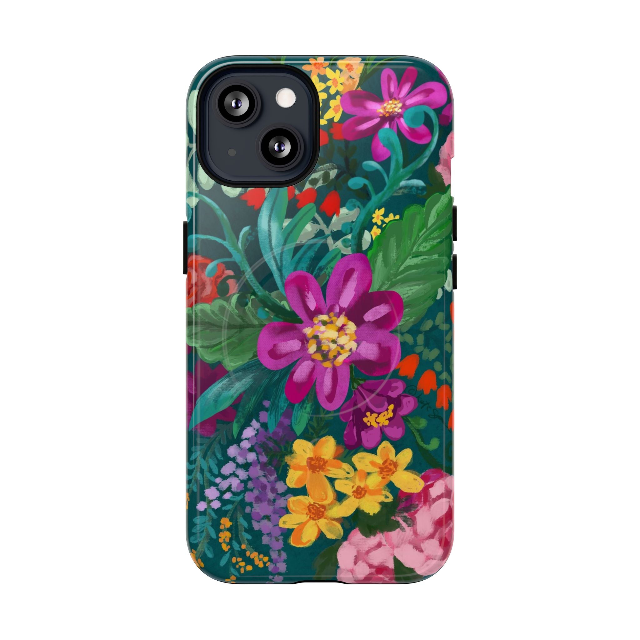 Posy MagSafe iPhone 13 Case – Glossy | teal, purple, magenta, yellow botanical wildflower print