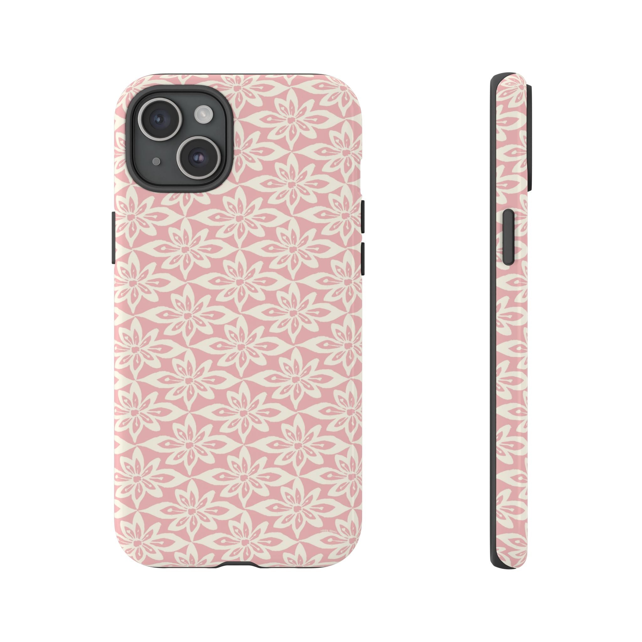 Lily Pastel Pink iPhone 15 Plus Glossy case — geometric blush lily print on soft pink by Kate Spain
