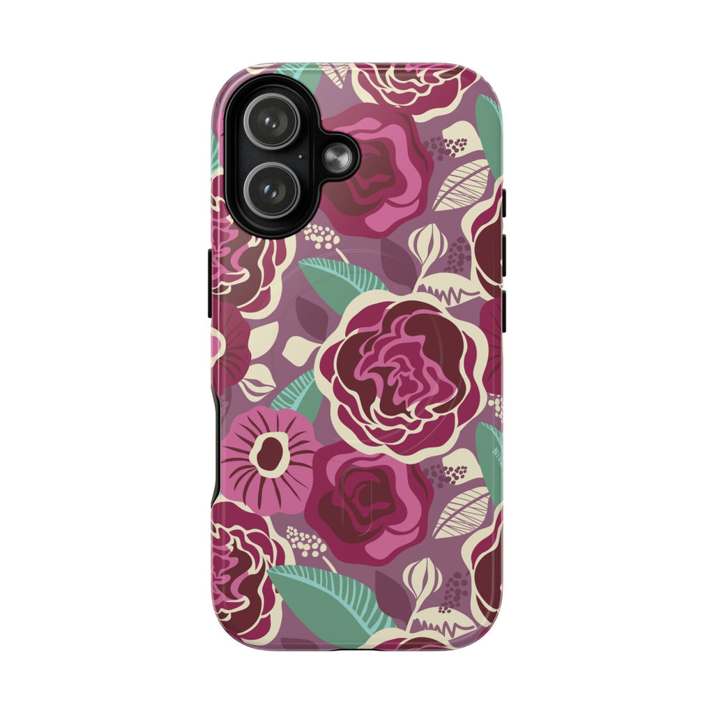 Luxury Tea Rose Burgundy MagSafe iPhone 17 Case – Glossy | burgundy, magenta, plum botanical rose floral print