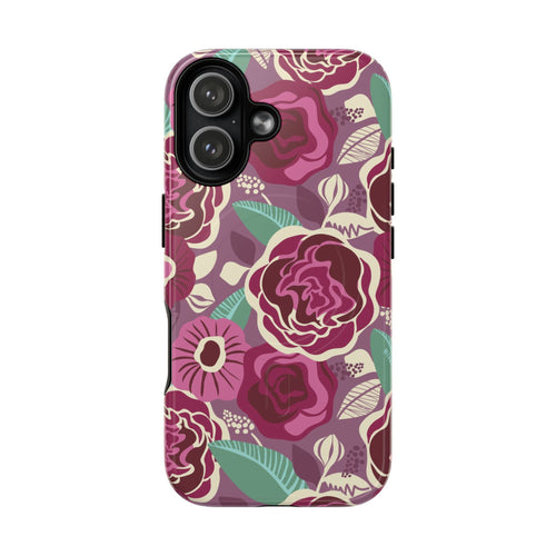 Luxury Tea Rose Burgundy MagSafe iPhone 17 Case – Glossy | burgundy, magenta, plum botanical rose floral print