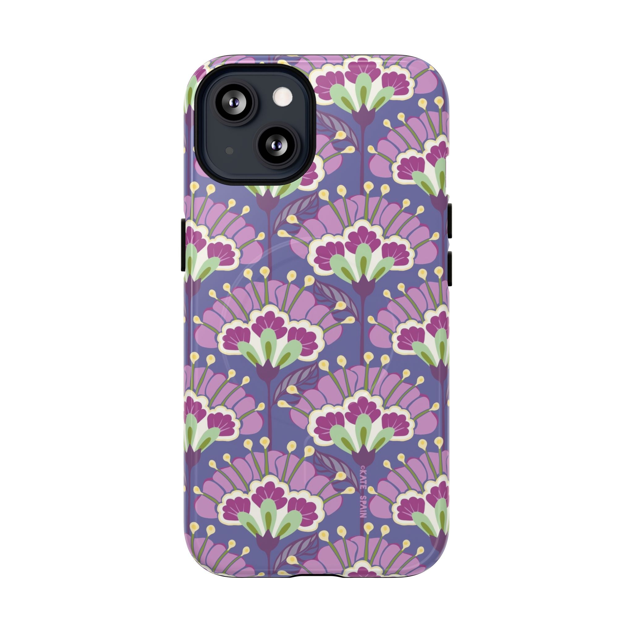 Lantern Flower MagSafe iPhone 13 Case – Glossy | periwinkle, purple, mauve, sage botanical lantern floral print