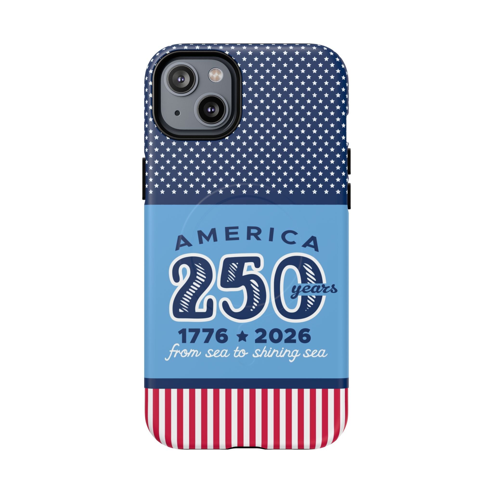 Sea to Shining Sea MagSafe iPhone 14 Plus Case – Matte | navy, sky blue, red, white American stars & stripes 250th anniversary print