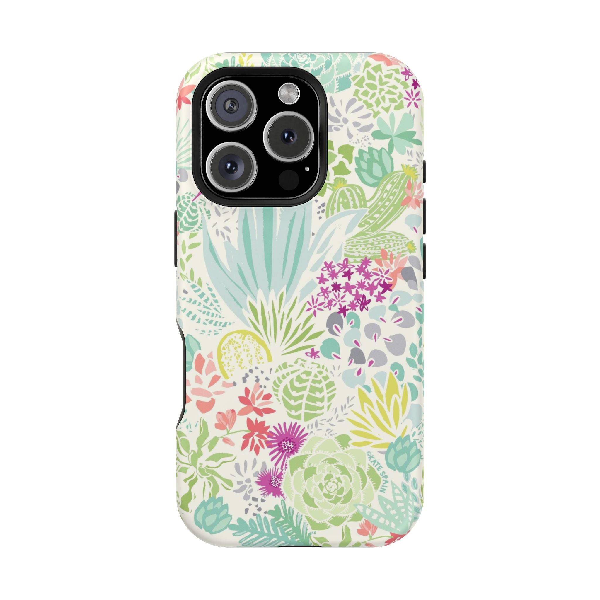Canyon MagSafe iPhone 16 Pro Case – Glossy | aqua, coral, purple, sage green succulent and cactus print
