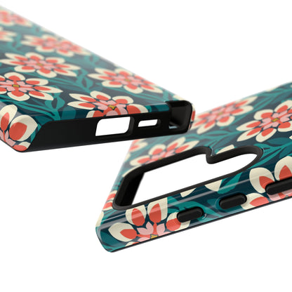 Modern Dahlia Samsung Case - Teal Coral Allover Pattern