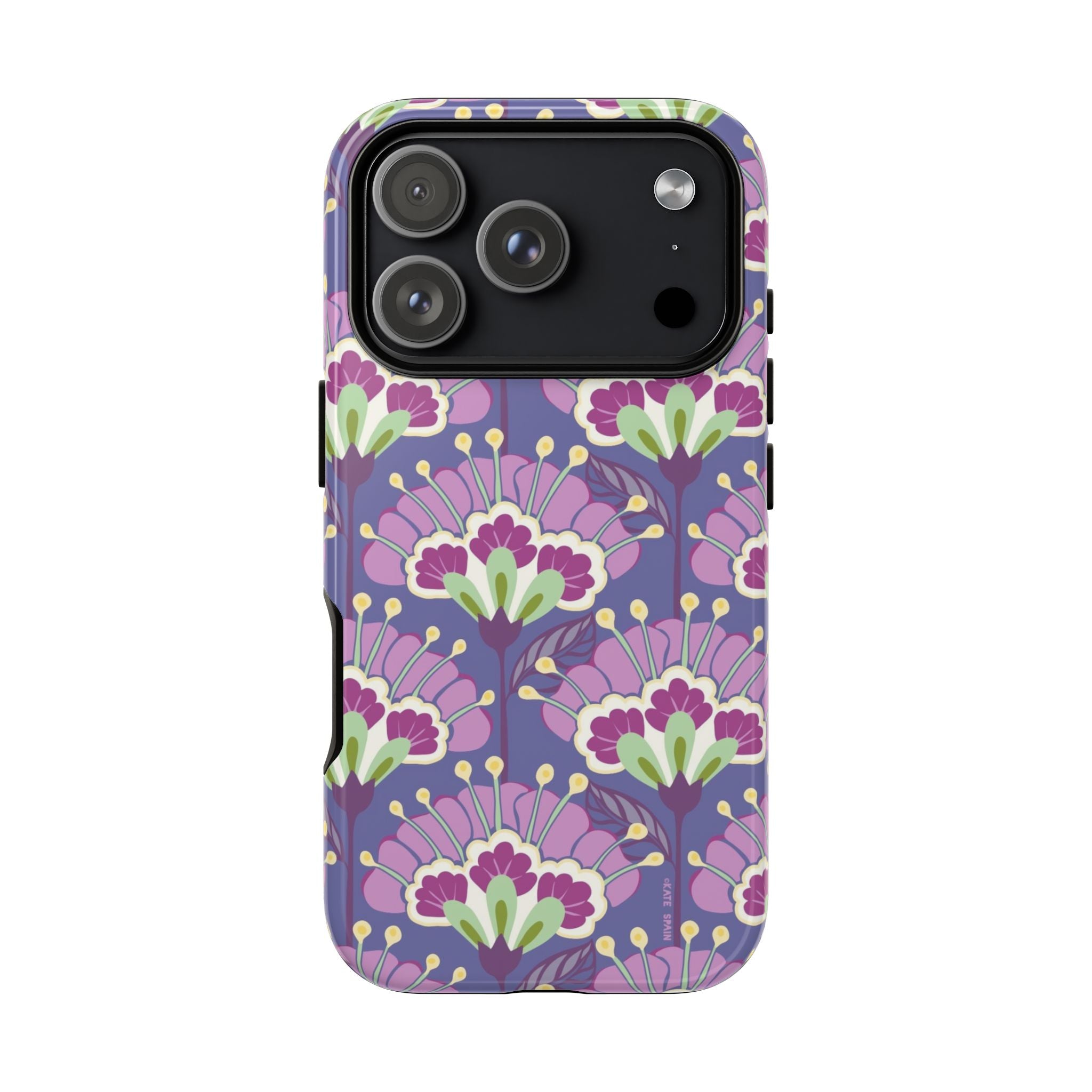Lantern Flower Tough iPhone 17 Pro Case – Glossy | periwinkle, purple, mauve, sage botanical lantern floral print