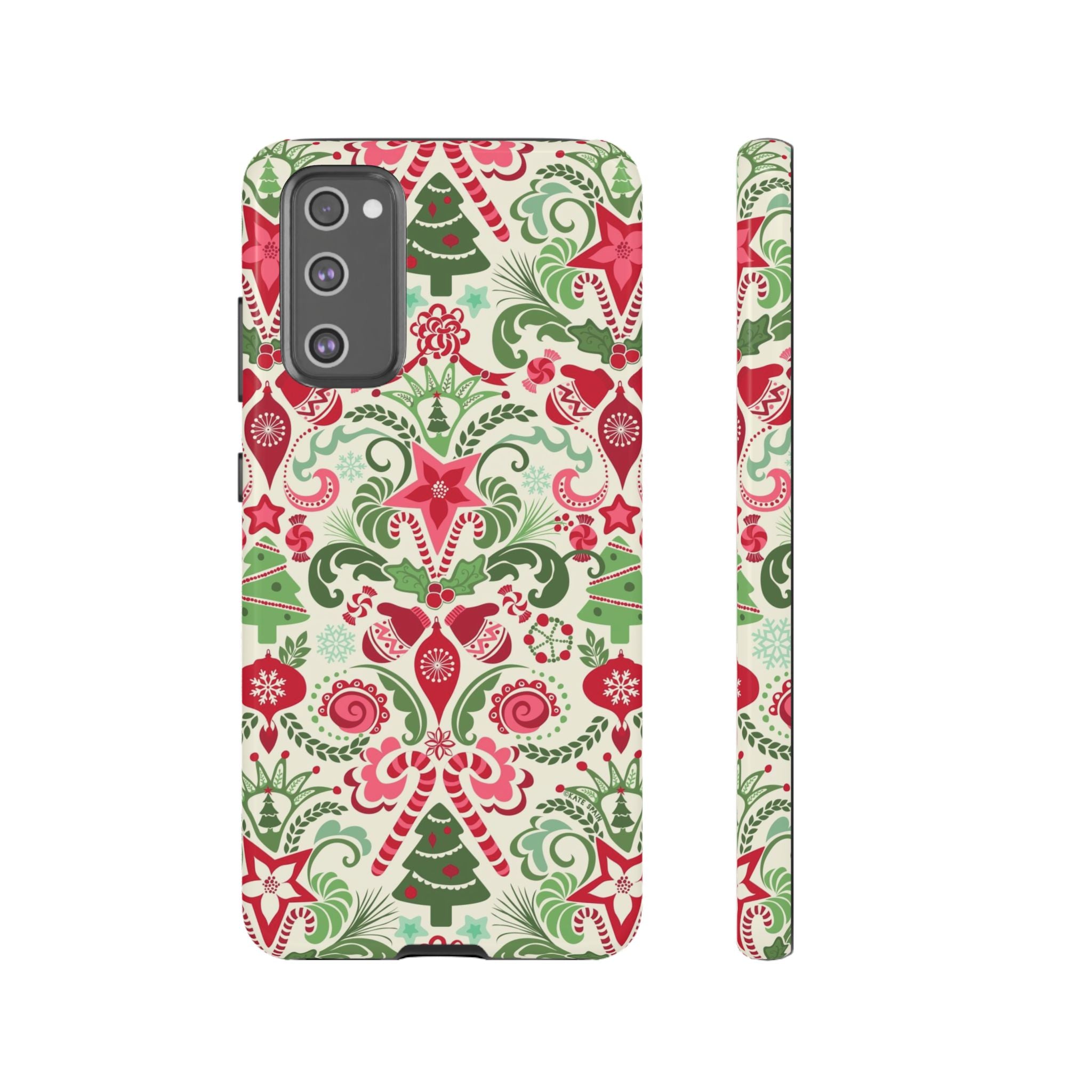 Luxury Wonderland Samsung Galaxy S20 FE Case – Glossy | cream, red, green ornate damask Christmas floral print