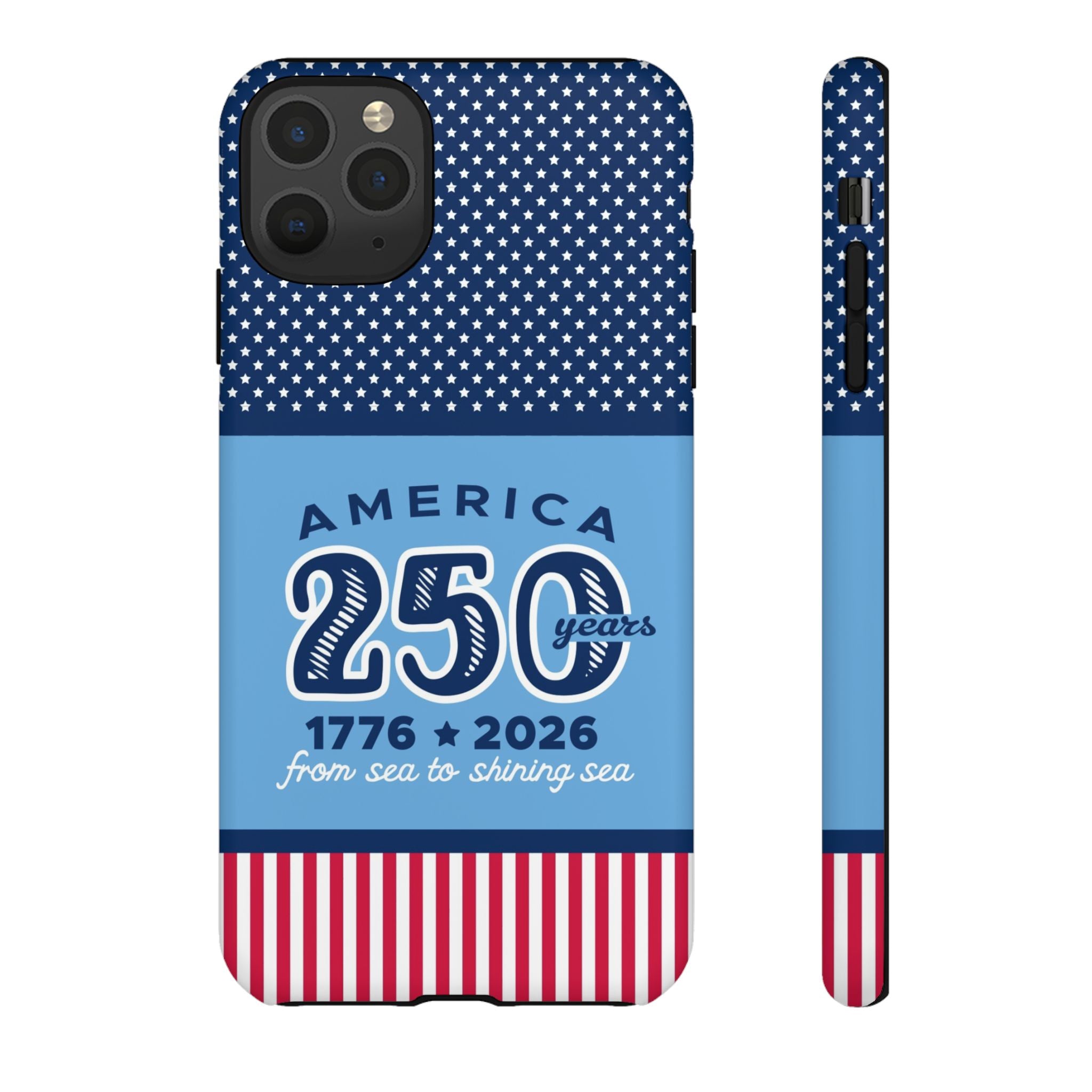 Sea to Shining Sea Tough iPhone 11 Pro Max Case – Matte | navy, sky blue, red, white American stars & stripes 250th anniversary print
