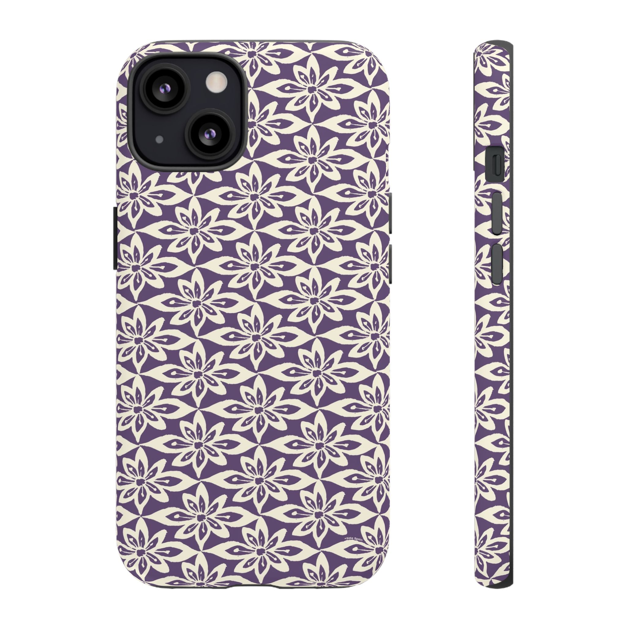 Lily Plum iPhone 13 Case – Matte | graphic white lily print on rich violet — botanical phone case by Kate Spain