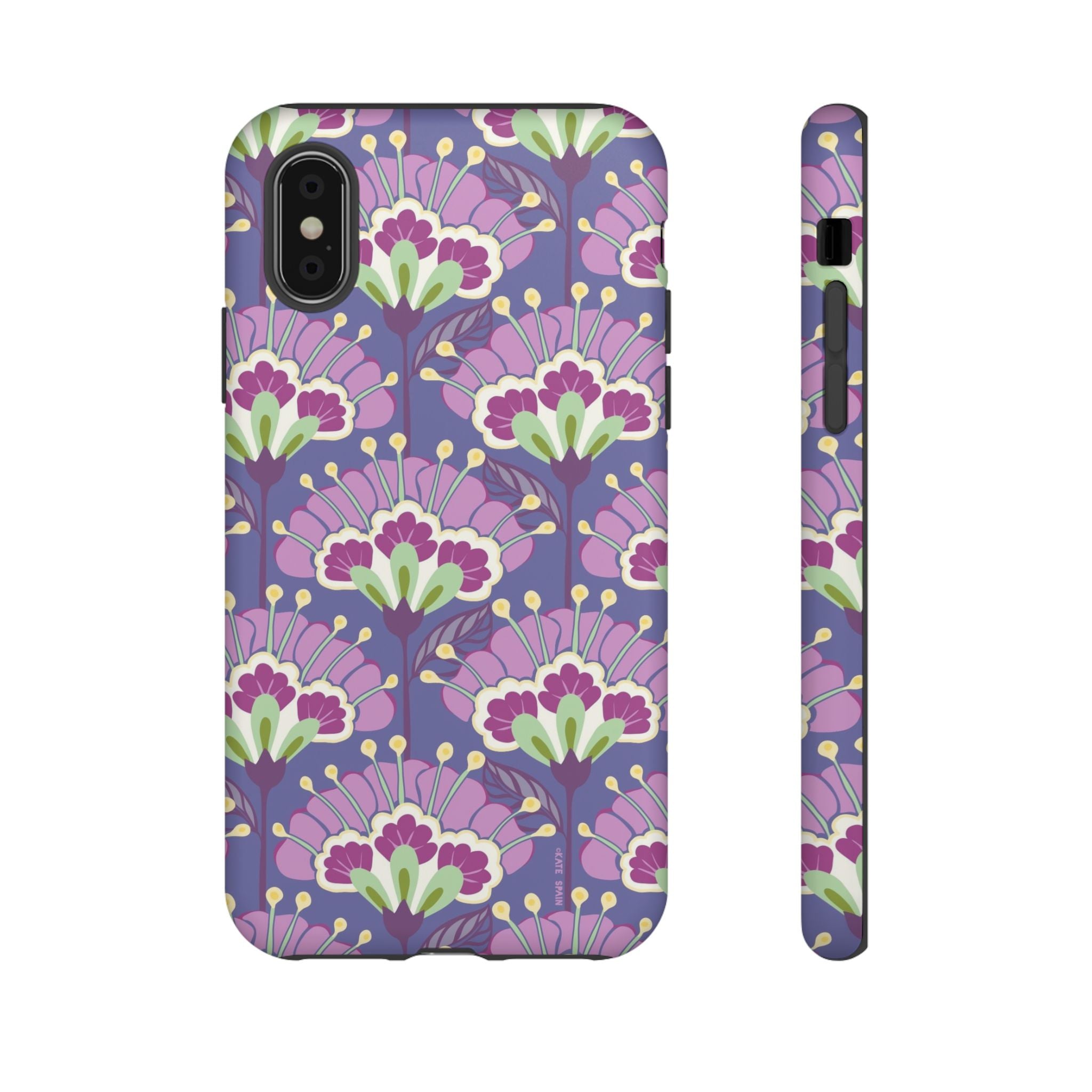 Lantern Flower Tough iPhone X Case – Matte | periwinkle, purple, mauve, sage botanical lantern floral print