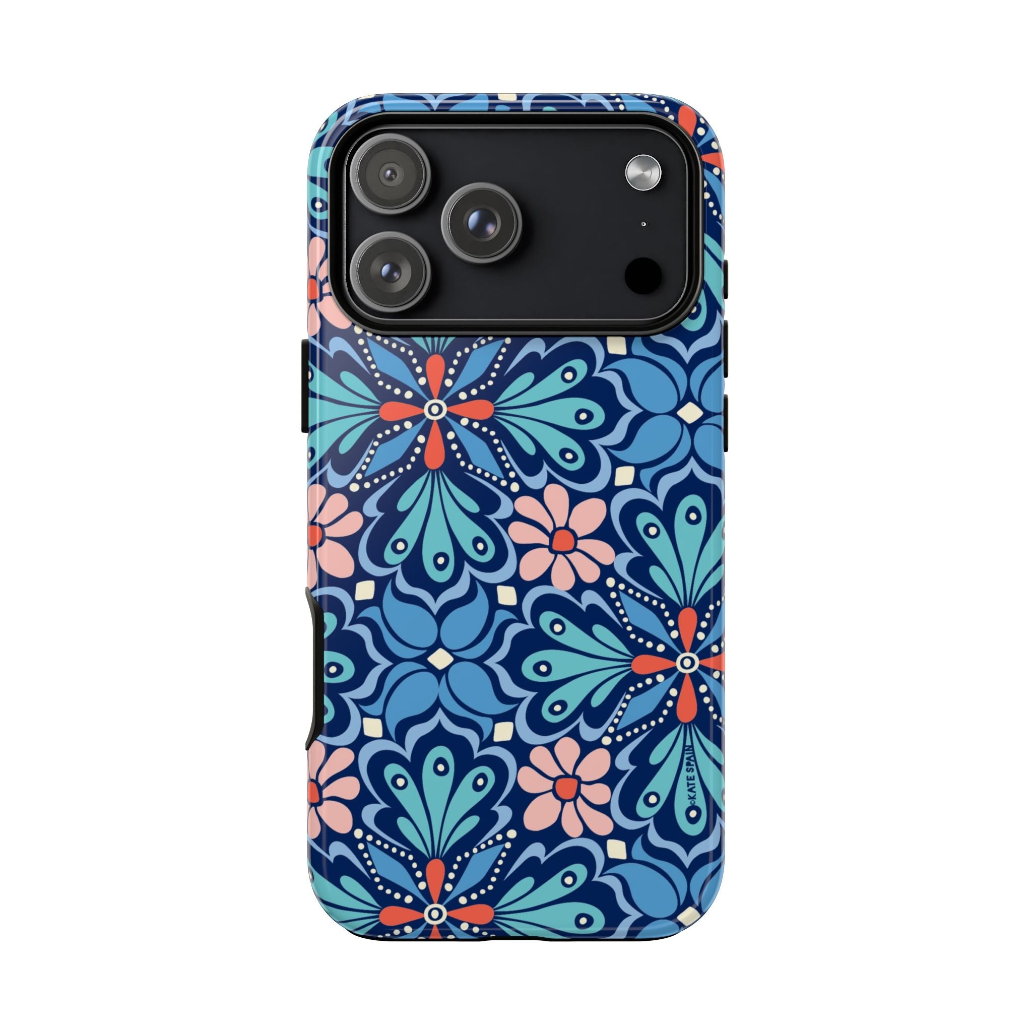 Bolero Tough iPhone 17 Pro Max Case – Glossy | navy, cobalt, blush geometric medallion floral print