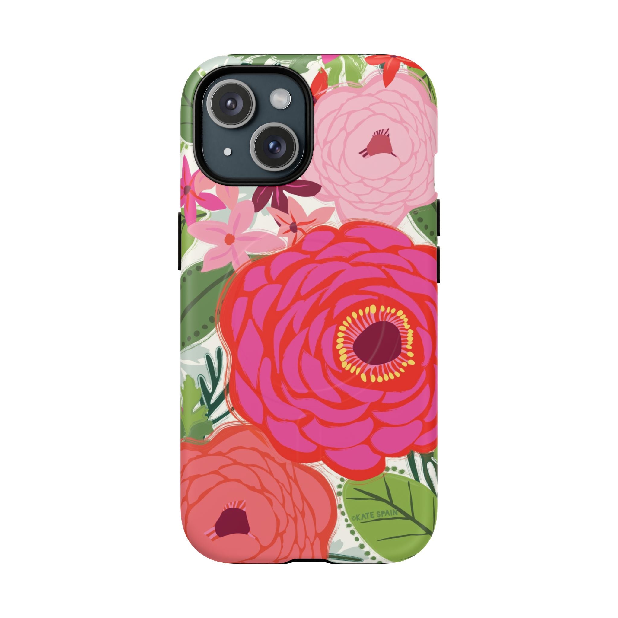 Bloomerie Fuchsia MagSafe iPhone 15 Case – Matte | cream, magenta, coral botanical peony floral print