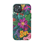 Posy MagSafe iPhone 15 Plus Case – Matte | teal, purple, magenta, yellow botanical wildflower print