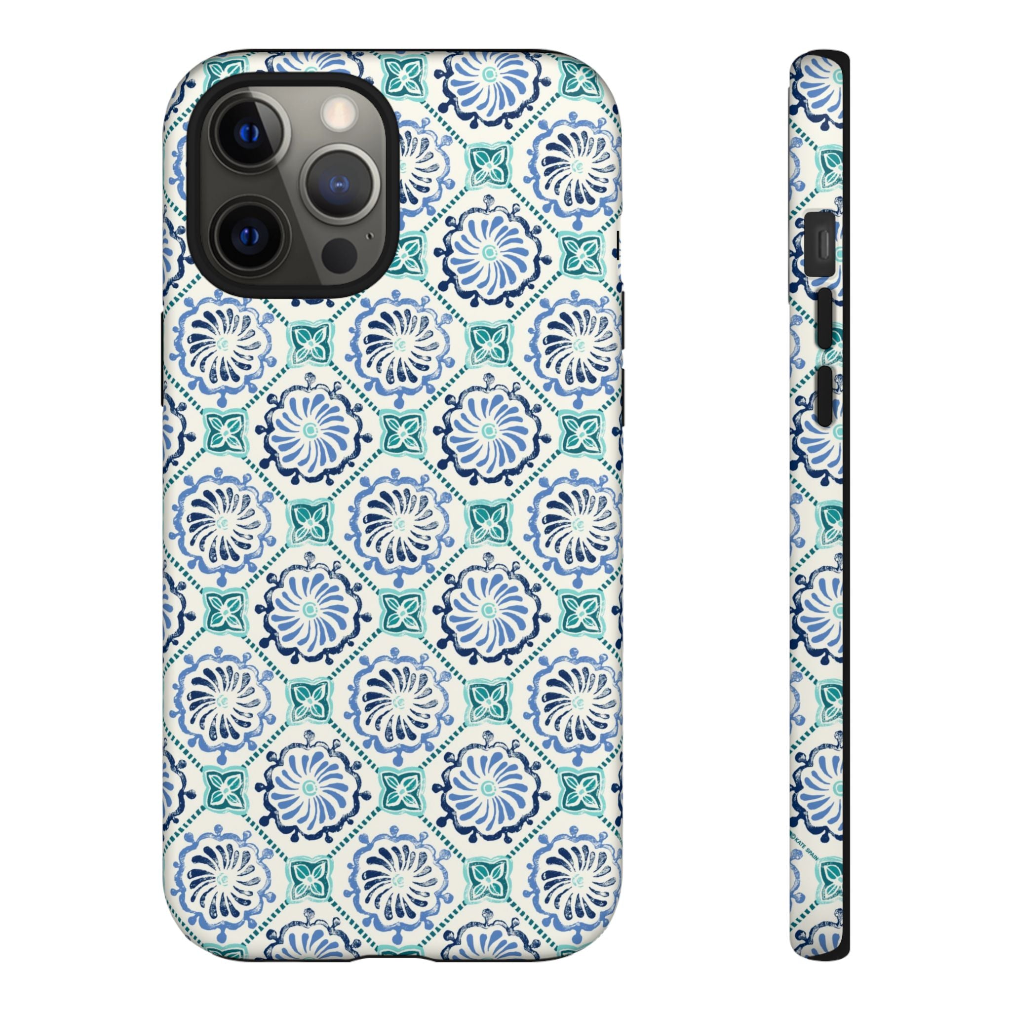 Horizon Blue Tile Tough iPhone 12 Pro Max Case – Matte | blue, turquoise, cream white dual-layer protection