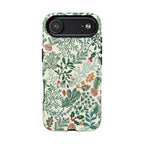 Juniper MagSafe iPhone 17 Air Case – Matte | cream, forest green, sage, and rust winter botanical print with pine, holly, acorns, and pinecones