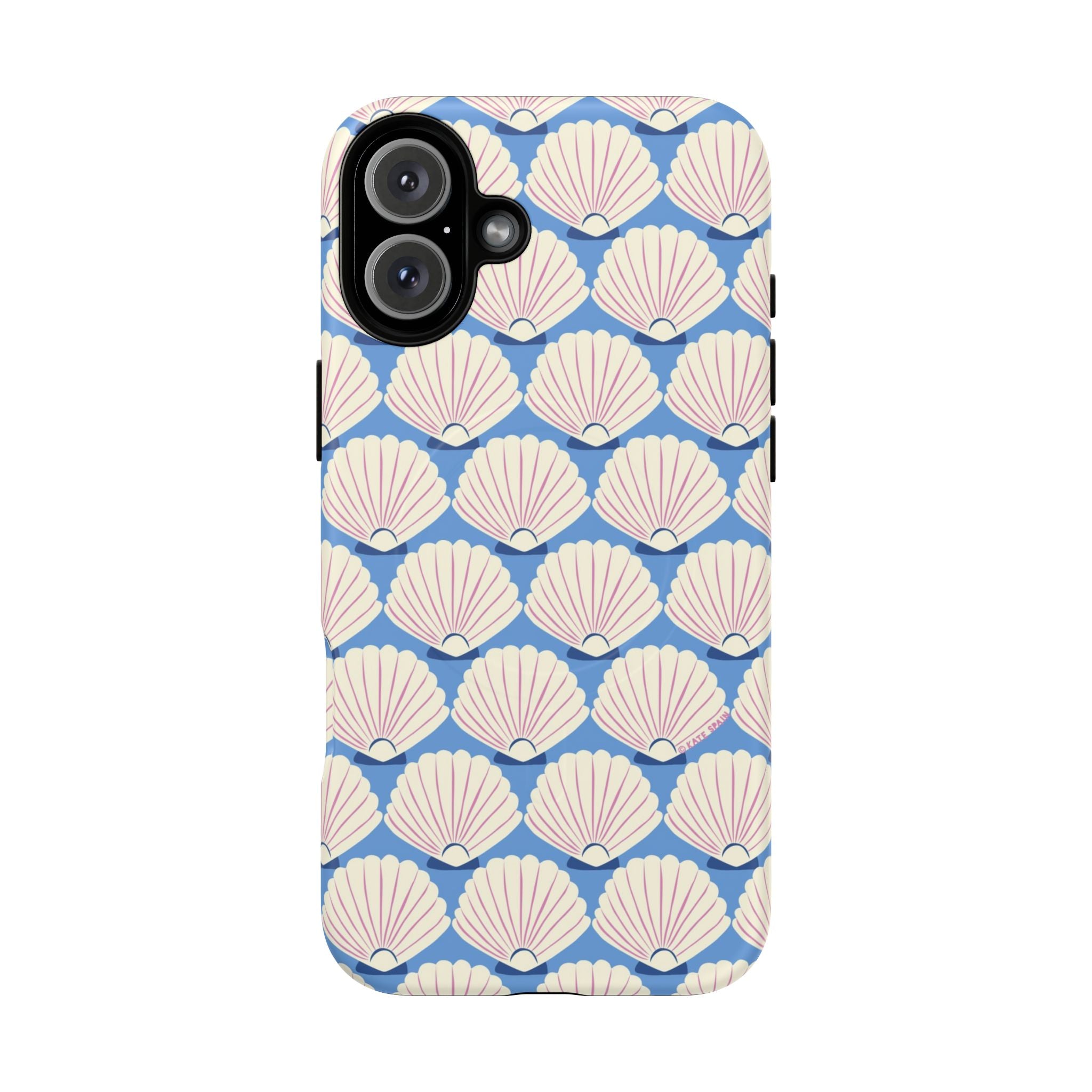 Seashells MagSafe iPhone 16 Plus Case – Matte | periwinkle, cream, blush scallop shell print