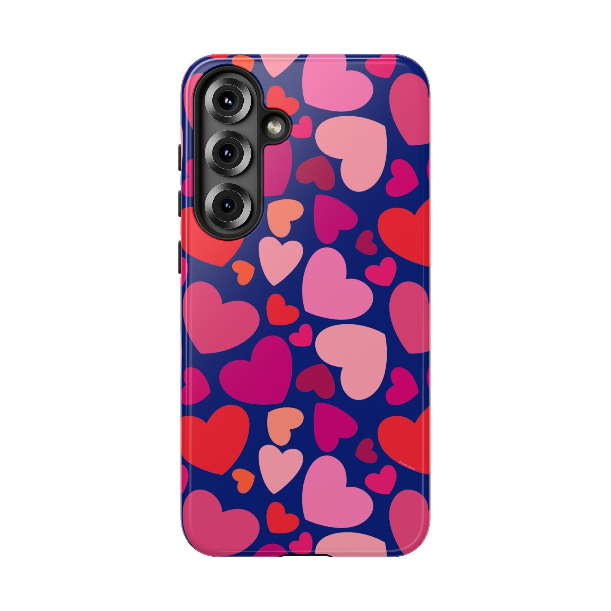 Hearts Samsung Galaxy S25 Plus Case – Glossy | navy, pink, blush, red heart print