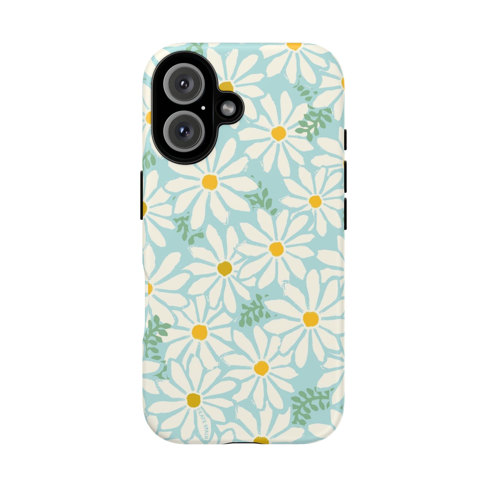 Daisies Tough iPhone 16 Case – Matte | mint, white, yellow botanical daisy floral print