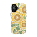 Sunny Sunflower MagSafe iPhone 17 – Glossy | cream ground, large-scale yellow sunflower print, golden seed detail with heart centers, dual-layer protection