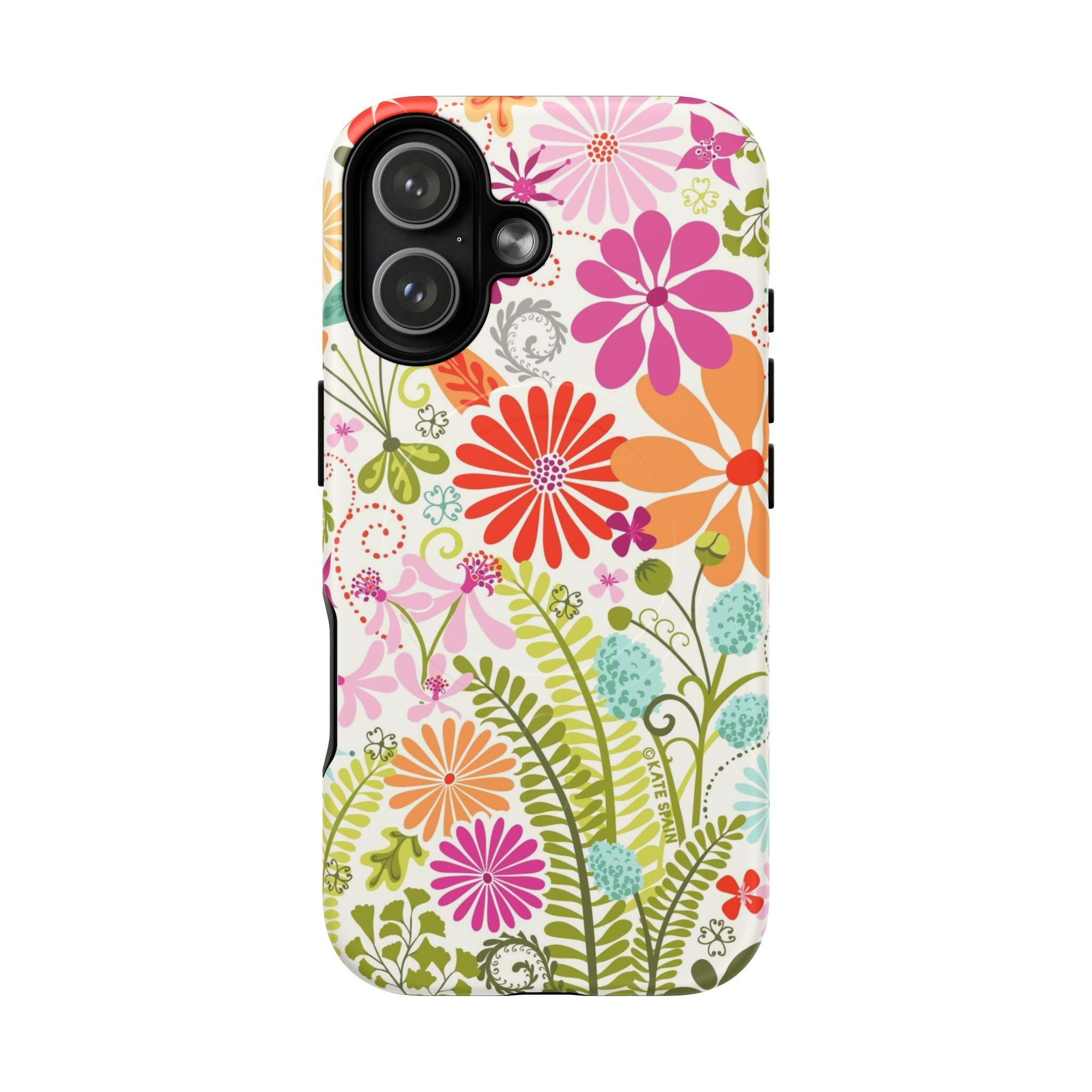 Terrain Day MagSafe iPhone 17 Case – Matte | white, magenta, coral botanical woodland floral print