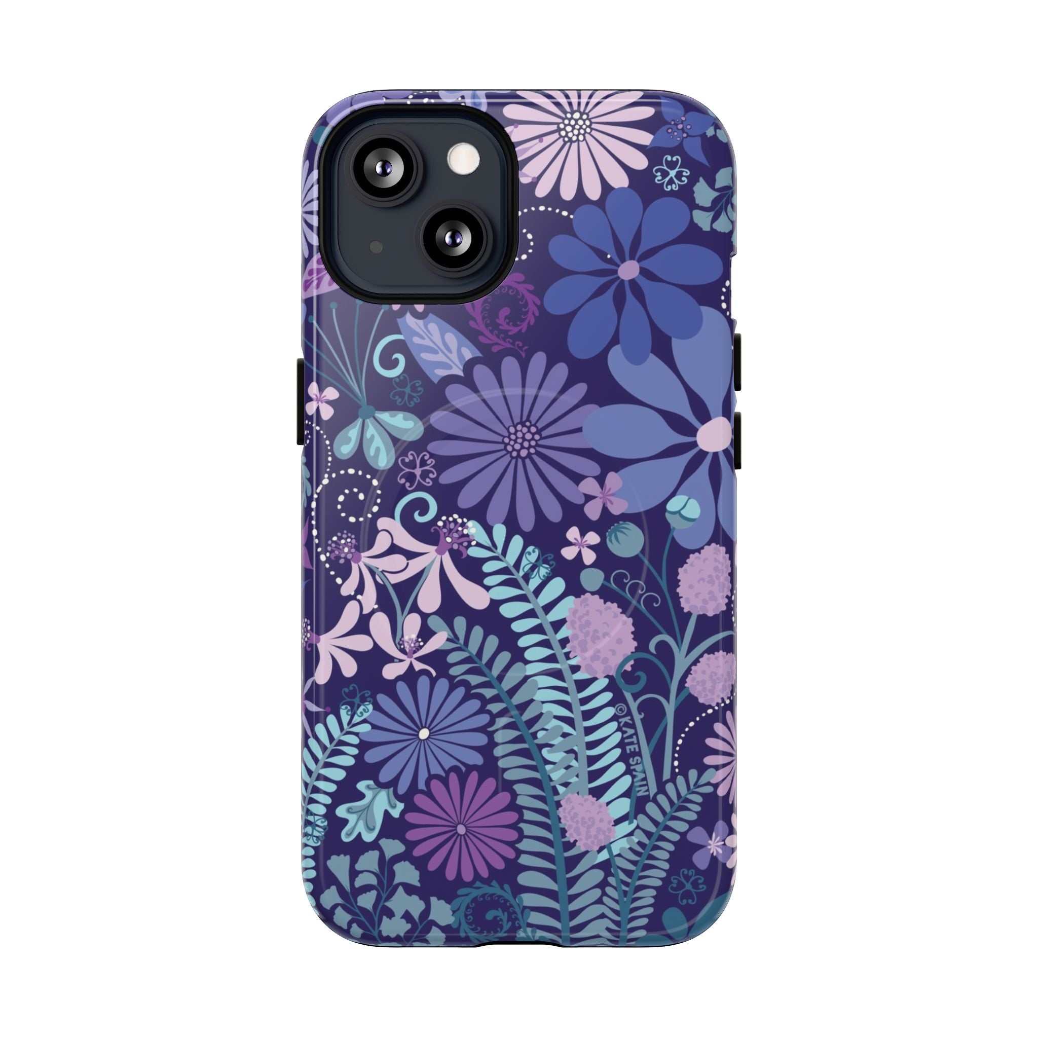 Terrain Night MagSafe iPhone 13 Case – Glossy | navy, purple, aqua botanical woodland floral print