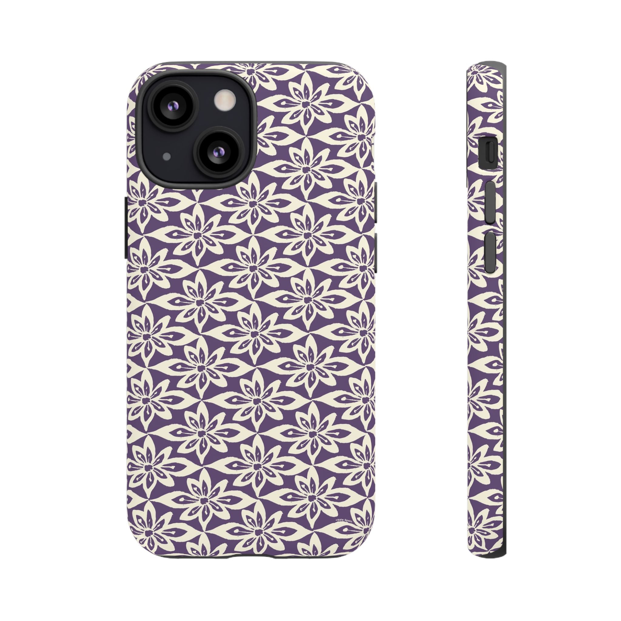 Lily Plum iPhone 13 Mini Case – Matte | graphic white lily print on rich violet — botanical phone case by Kate Spain