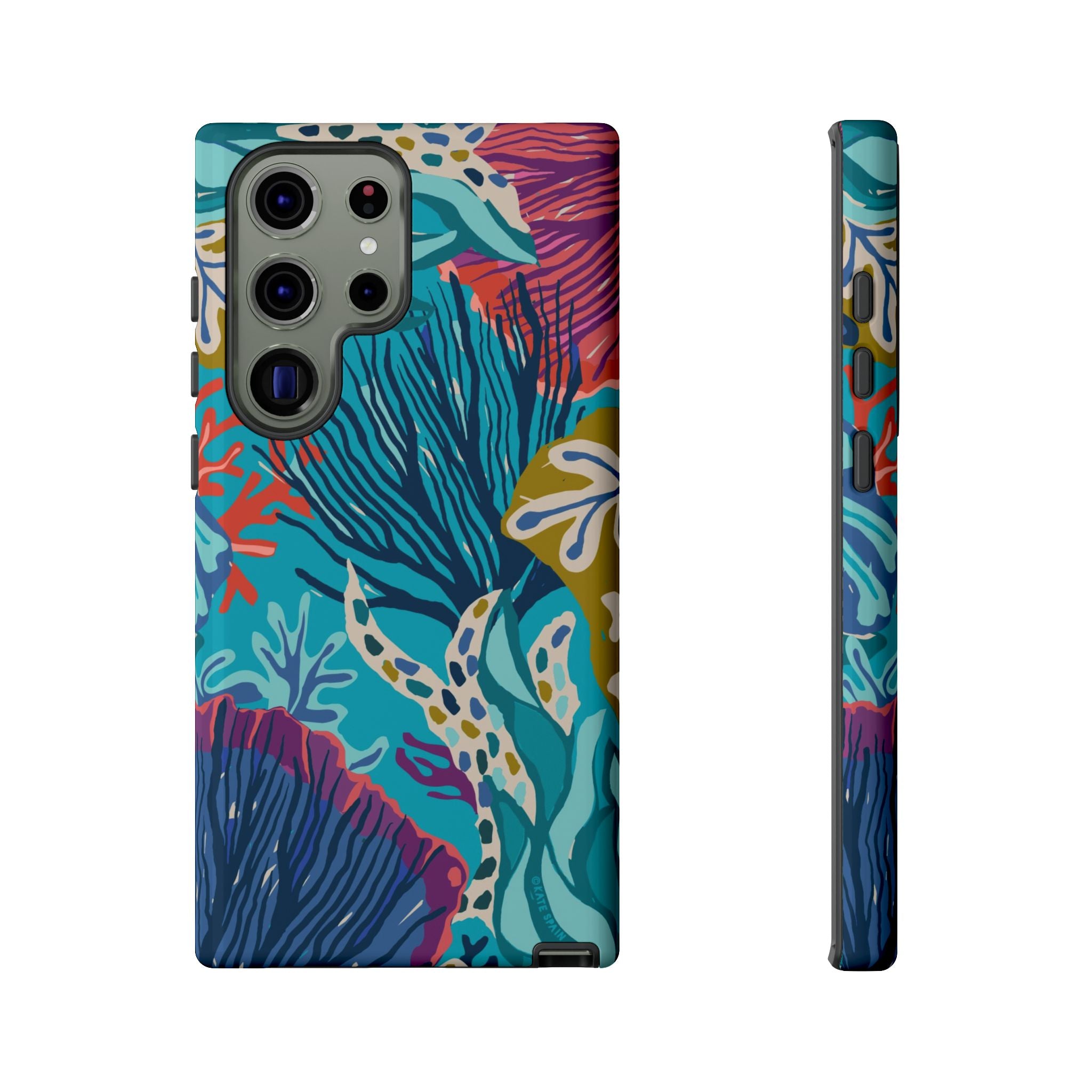 Luxury Reef Samsung Galaxy S23 Ultra Case – Glossy | teal, navy, magenta, olive coral reef print