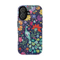 Peacock Sanctuary MagSafe iPhone 17 Case – Glossy | navy, teal, coral multicolor vibrant peacock feather botanical print