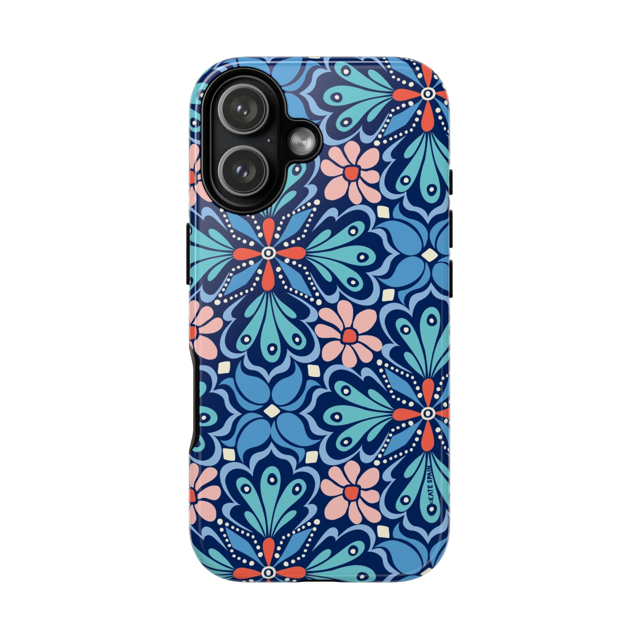 Bolero Tough iPhone 17 Case – Glossy | navy, cobalt, blush geometric medallion floral print