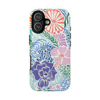 Tropica Tough iPhone 17 Case – Glossy | purple, coral, pink, blue botanical tropical floral print