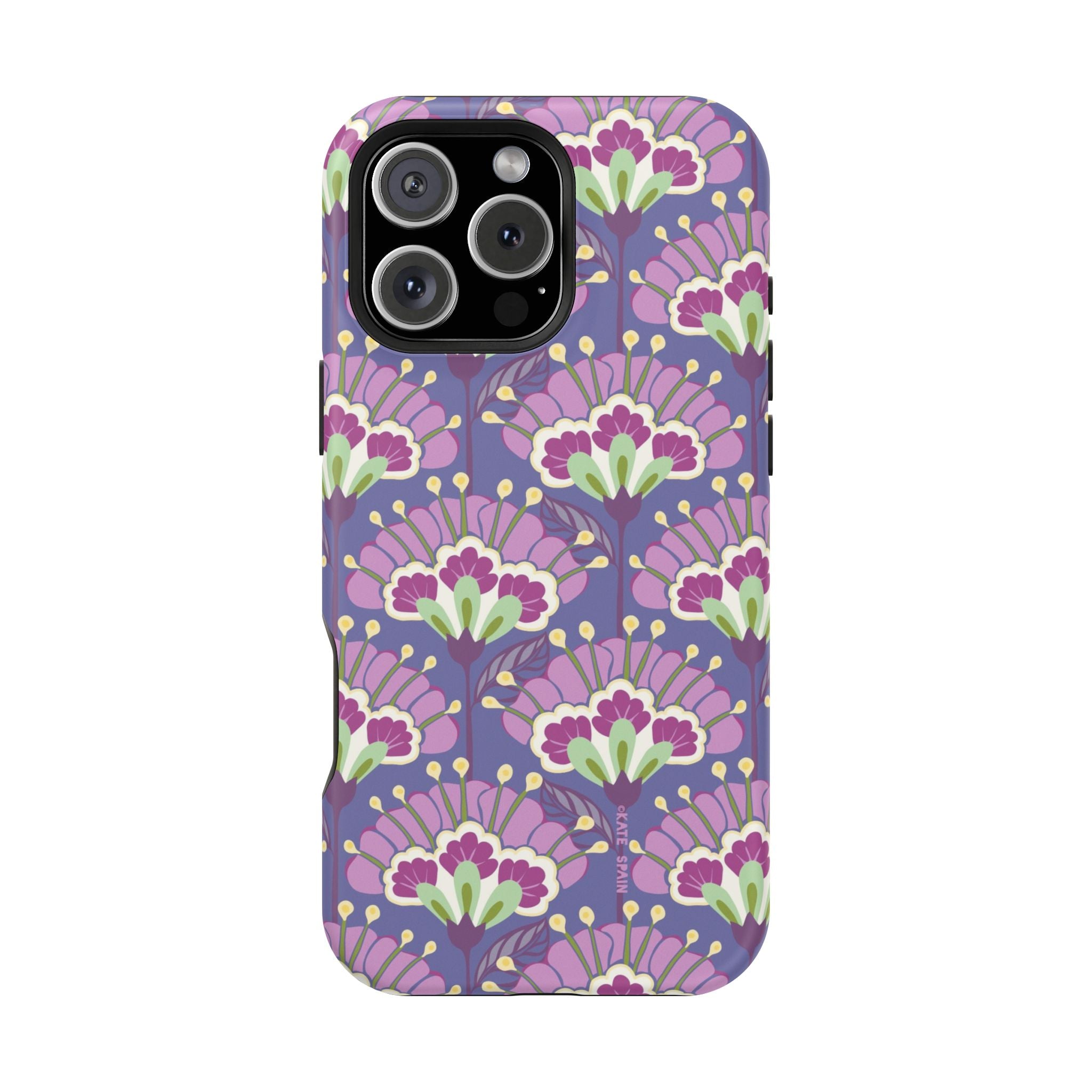 Lantern Flower MagSafe iPhone 16 Pro Max Case – Matte | periwinkle, purple, mauve, sage botanical lantern floral print MagSafe compatible, dual-layer protection