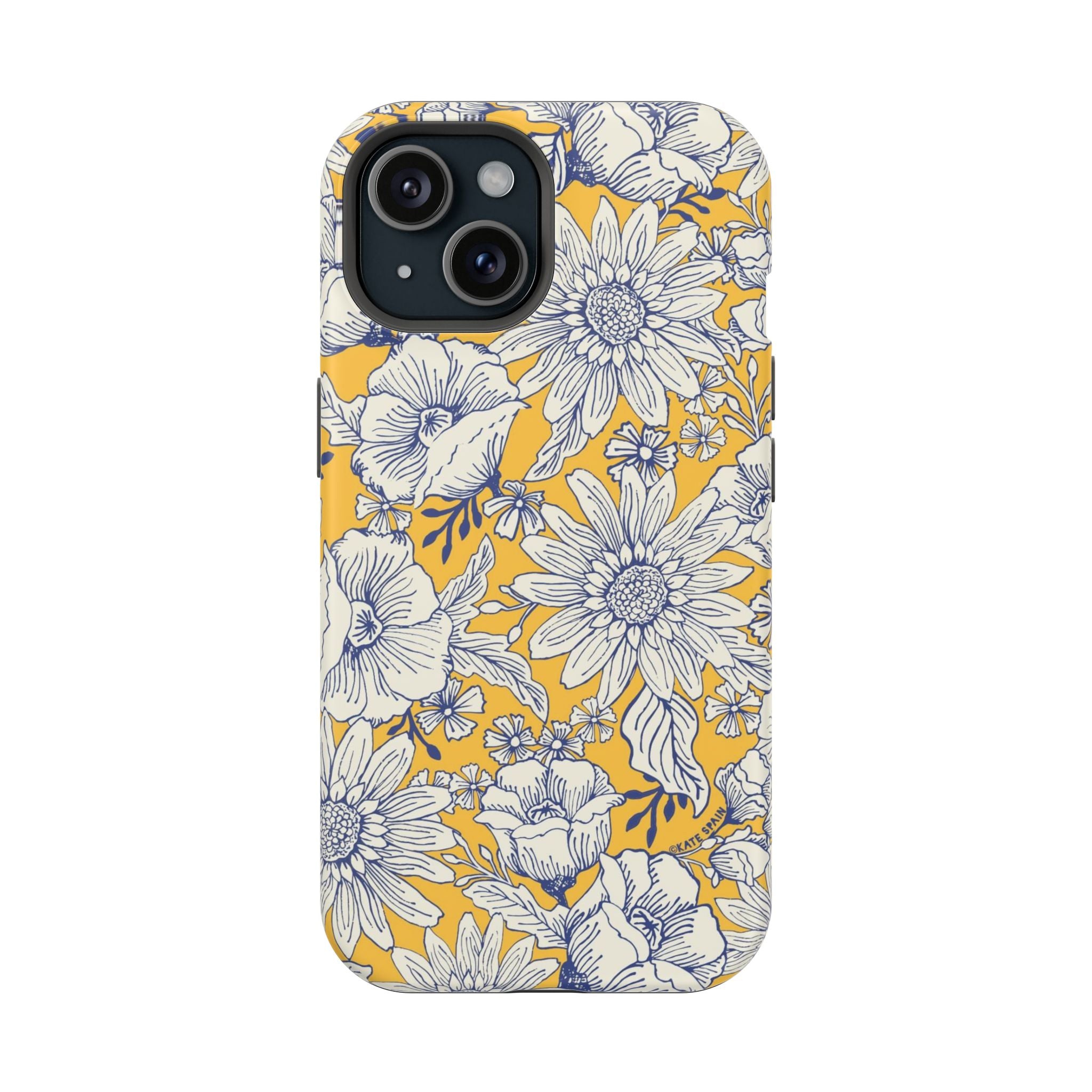 Jardin Luxury MagSafe iPhone 15 Case – Matte | yellow, cream, blue botanical floral print