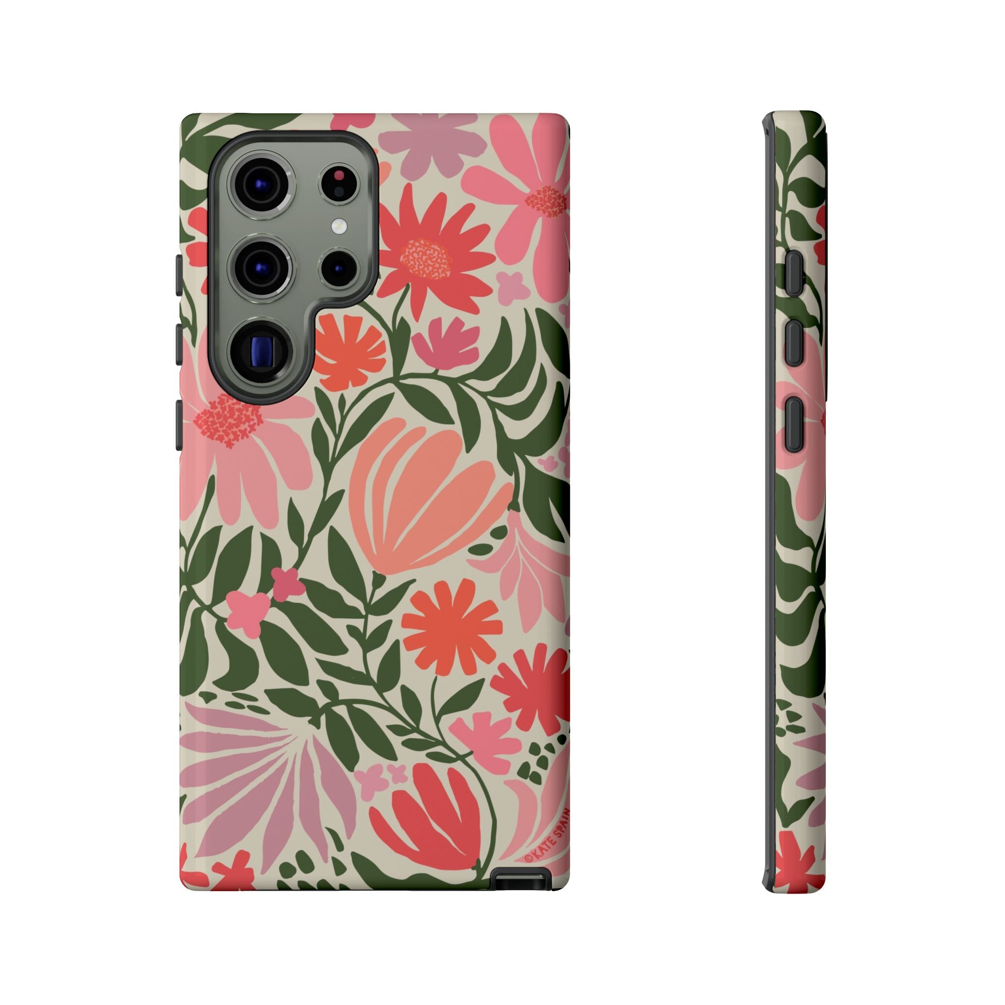 Luxury Botanica Samsung Galaxy S23 Ultra Case – Glossy | cream, coral, pink botanical wildflower print