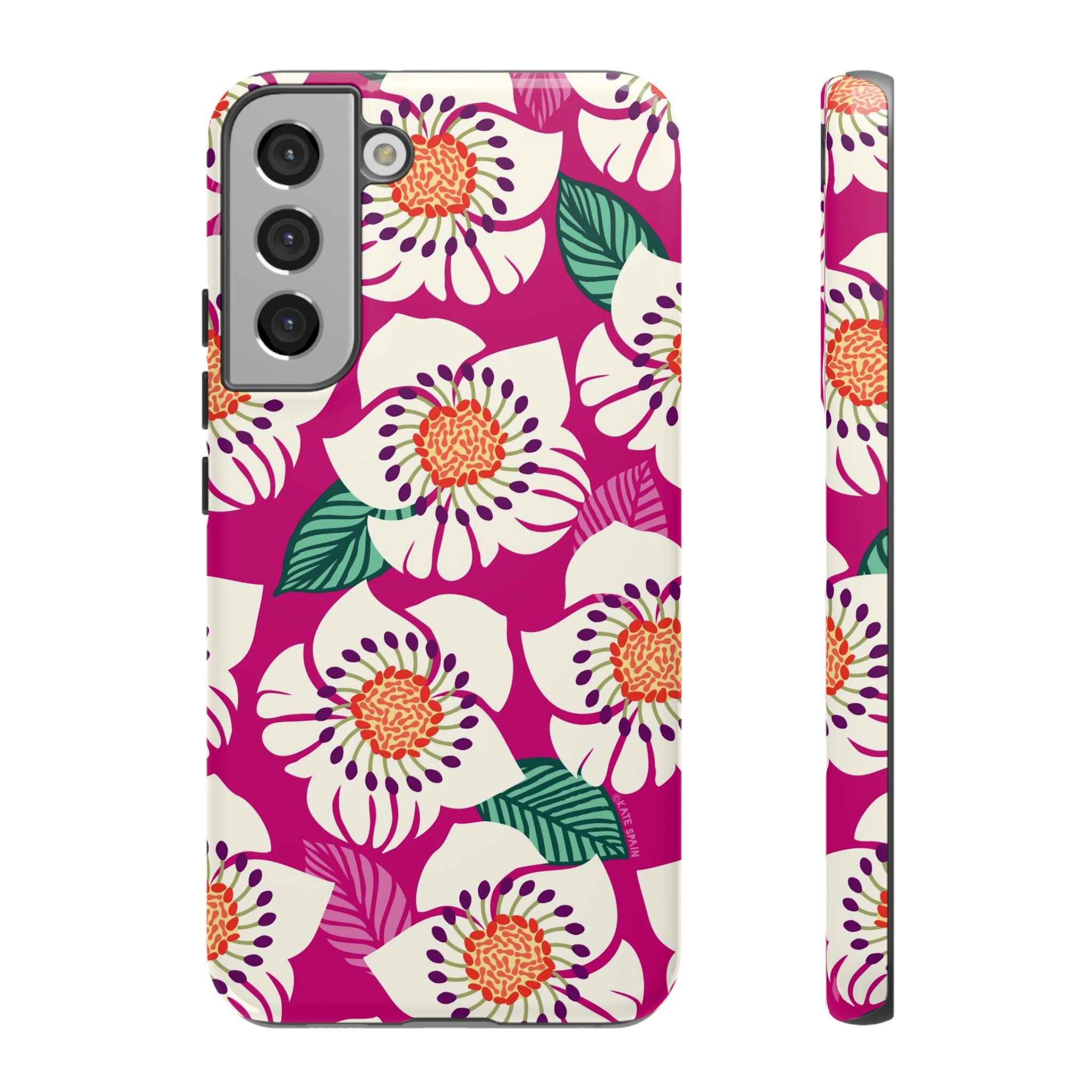 Artistic Panache Samsung Galaxy S22 Plus Case – Glossy | berry, cream white, peach anemone floral print