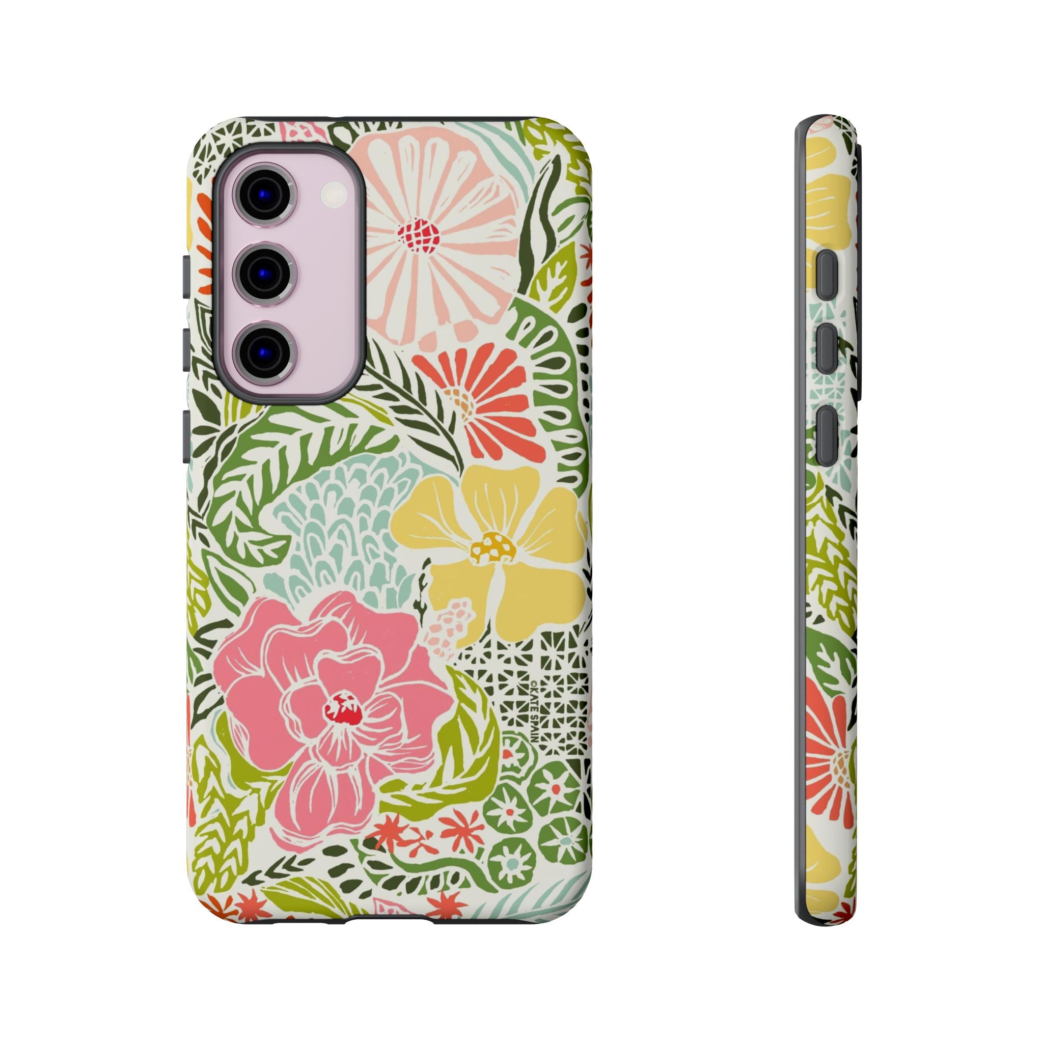 Cute Tropica Samsung Galaxy S23 Plus Case – Matte | cream, pink, yellow, blue botanical floral print