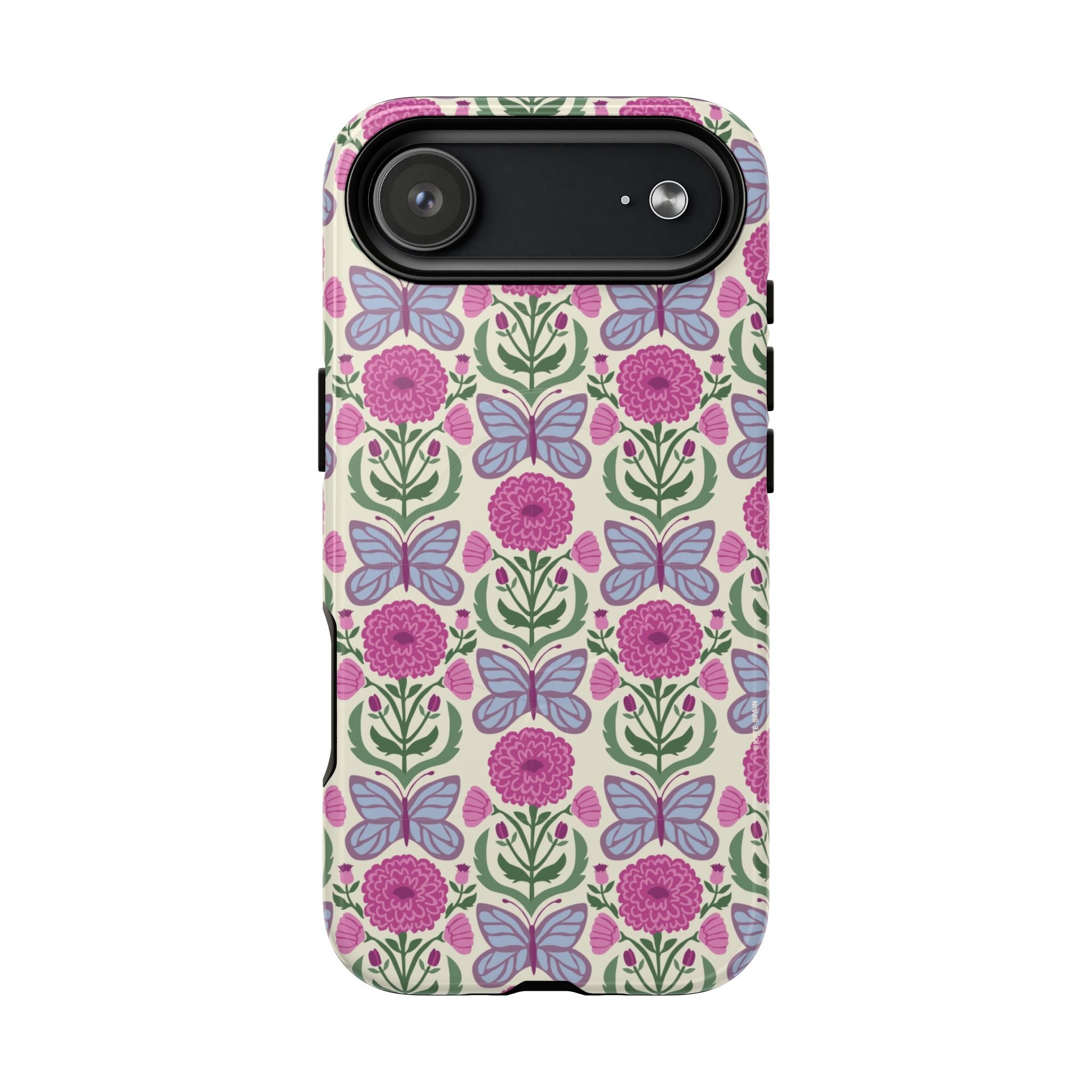 Butterfly MagSafe iPhone 17 Air Case – Glossy | cream, magenta, periwinkle butterfly floral print