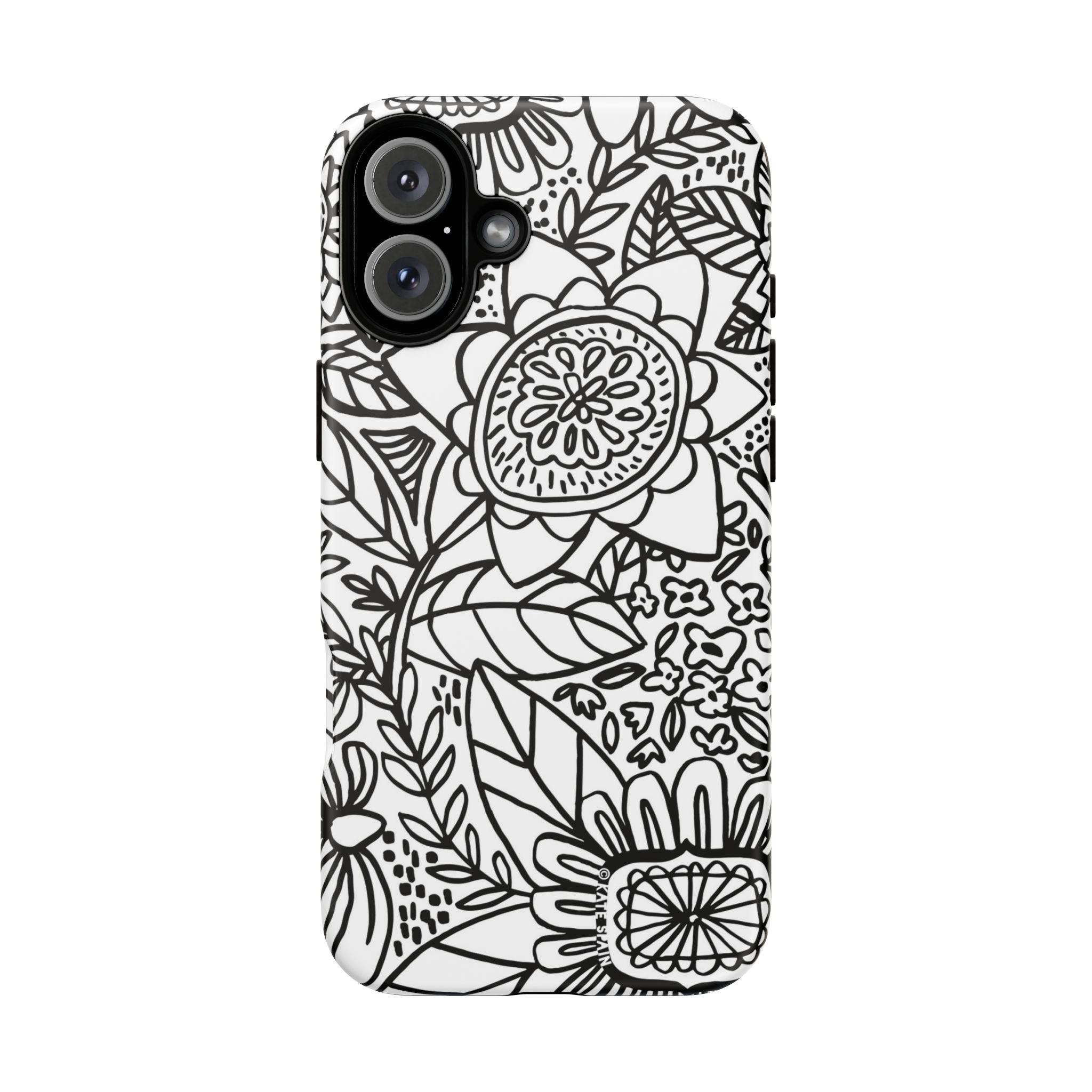 Esprit Tough iPhone 16 Plus Case – Matte | white, black botanical line art floral print