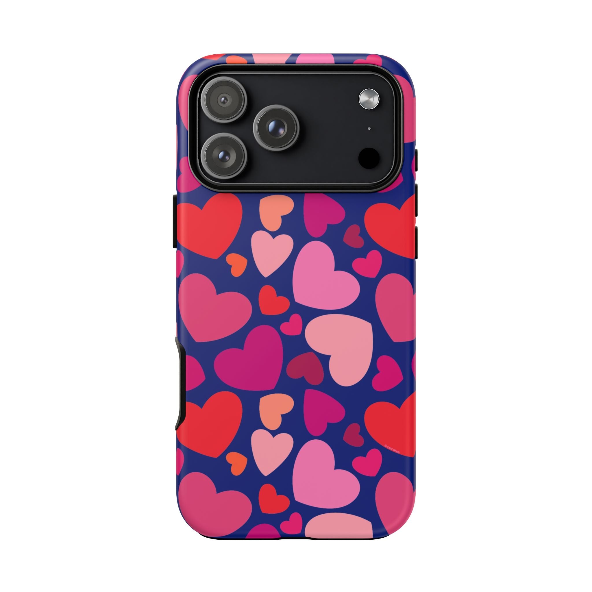 Hearts Tough iPhone 17 Pro Max Case – Matte | navy, pink, red, coral scattered heart print