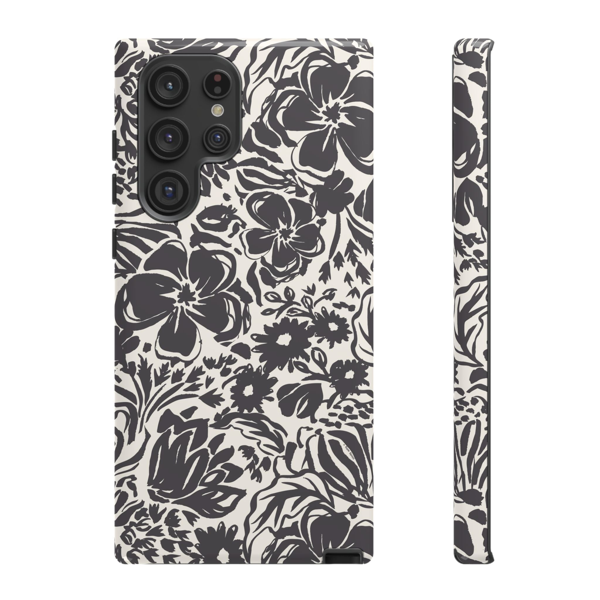 Rhapsody Black Samsung Galaxy S22 Ultra Glossy case — bold charcoal floral print on cream by Kate Spain