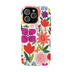 Happy Blooms Tough iPhone 16 Pro Max Case – Matte | cream, red, magenta, coral botanical floral print