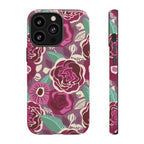Tea Rose Burgundy Tough iPhone 13 Pro Case – Glossy | burgundy, magenta, plum botanical rose floral print