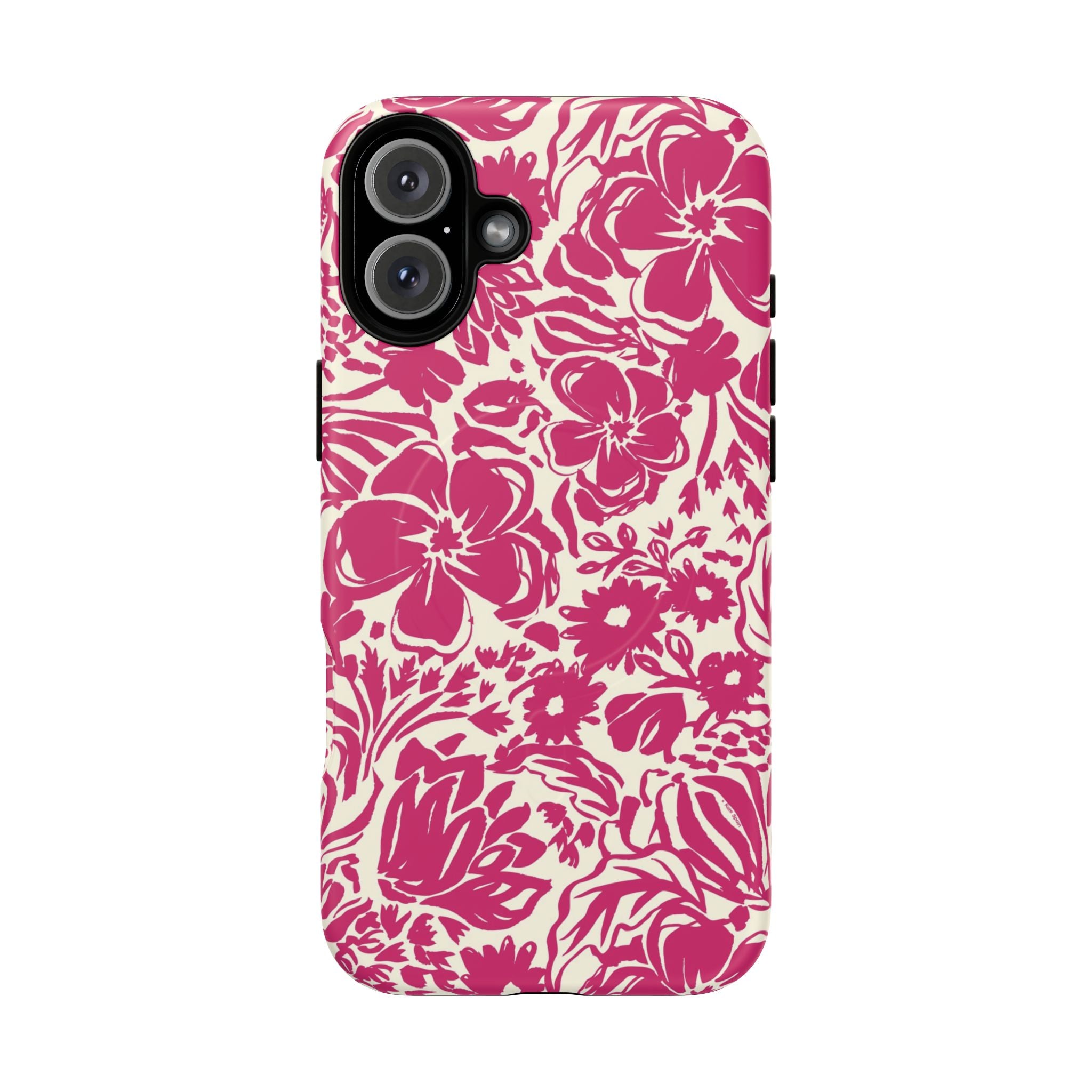 Rhapsody Bright Pink MagSafe iPhone 16 Pro Max Matte case — bold magenta floral print on cream by Kate Spain
