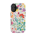 Peacock Sanctuary Tough iPhone 17 Case – Glossy | white, teal, coral multicolor vibrant peacock feather botanical print