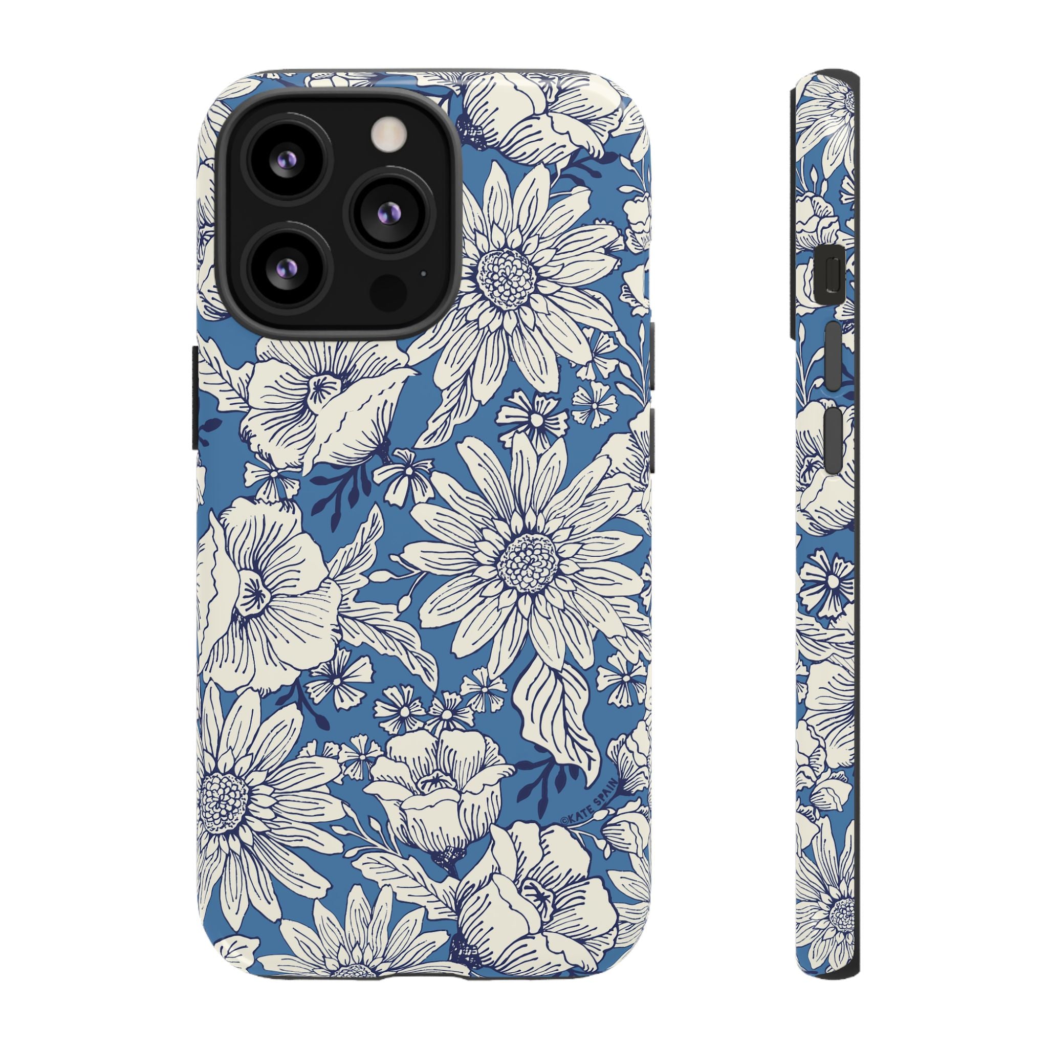 Jardin Tough iPhone 13 Pro Case – Glossy | blue and cream botanical garden print