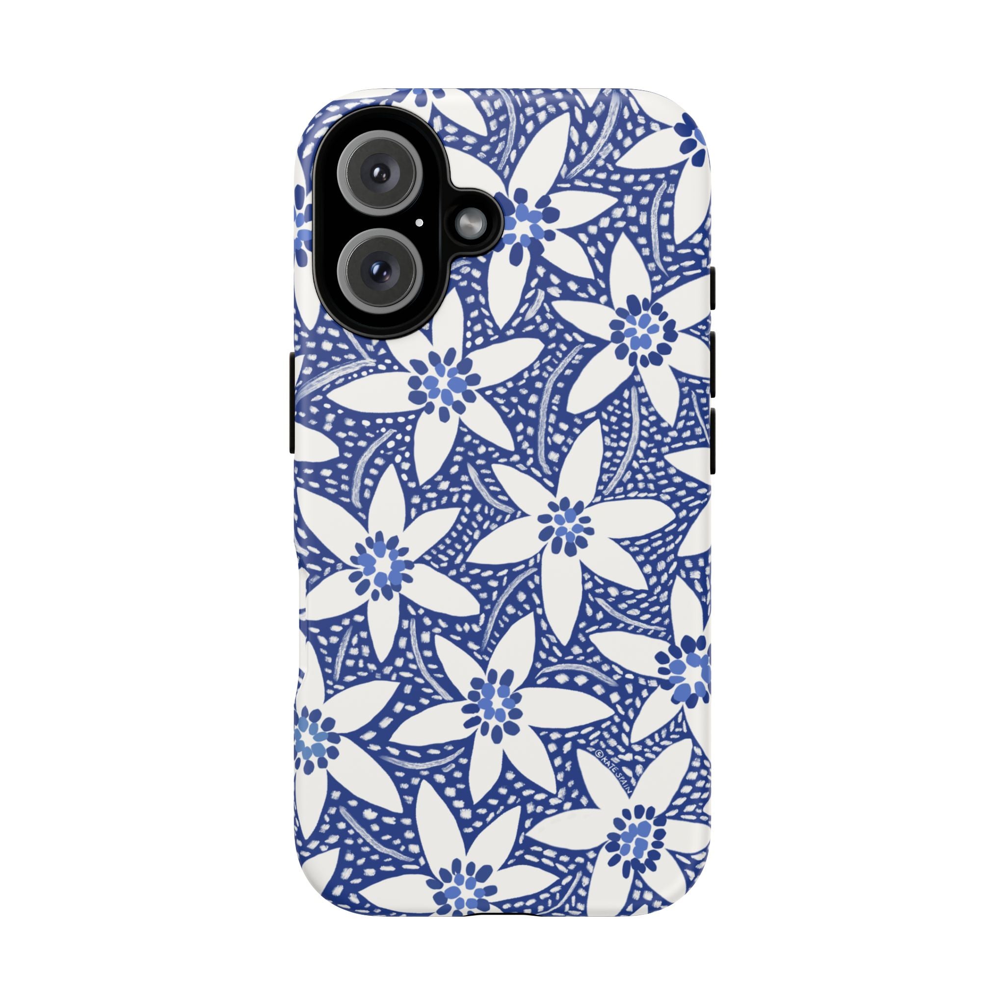 Starflower iPhone 16 Case – Matte | navy, white geometric starflower print