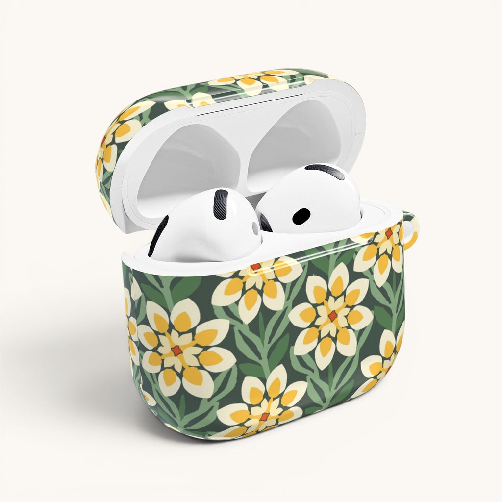 Modern Dahlia Green + Yellow AirPods Case